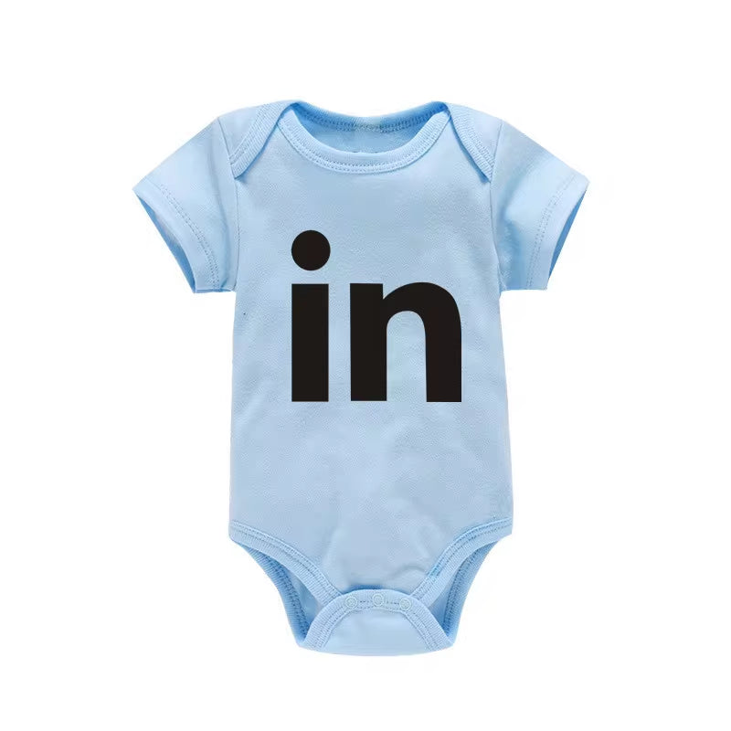 TW & in Letter Print Newborn Infant Baby Boys Girls Black Bodysuit Twins Romper Jumpsuit Outfits Hipster Baby Clothes 0-24M