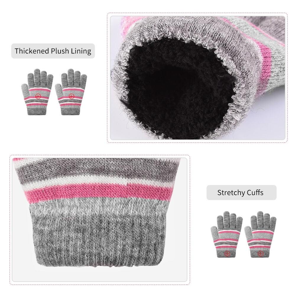 3 Pieces Kids Winter Hat Winter Scarf Winter Gloves Set, Knit Beanie Hat Scarf Gloves Set for Boys Girls, Winter Warm Knitted Set with Fleece Lining for Autumn, Winter, Pink